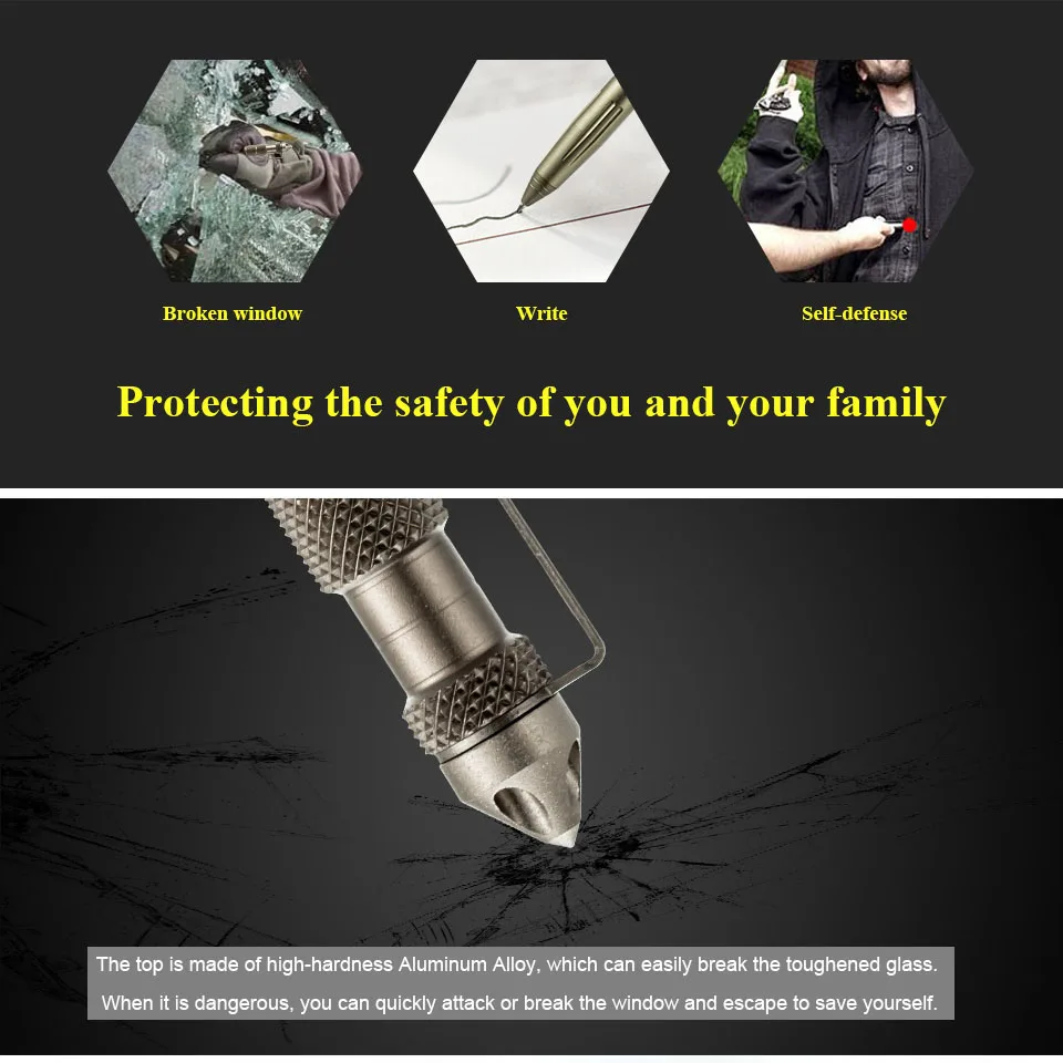 Aluminum alloy Tactical Pen Outdoor Camping Self-Defense Pen Aviation Anti Skid Portable Tool Stinger Pen Gold Sliver Black