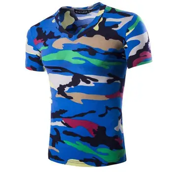 

Geek Summer New Men Camouflage V Collar Short Sleeve