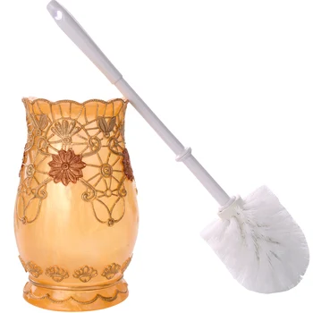 

SIBAOLU Resin Toilet Brush European Upscale Set Toilet Brush Creative Toilet Cleaning Brush With Base Fur gold and sliver