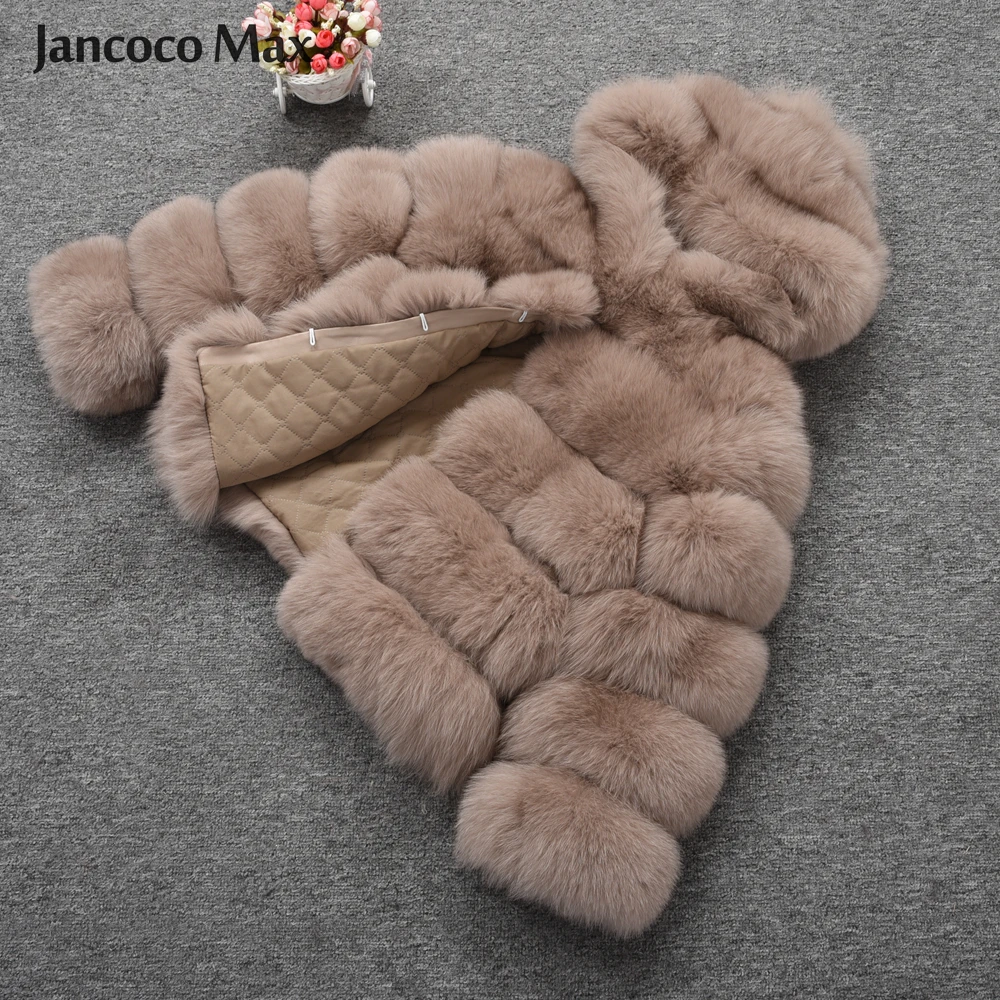 Jancoco Max Женское пальто с капюшоном из натурального Лисьего меха Модная стильная