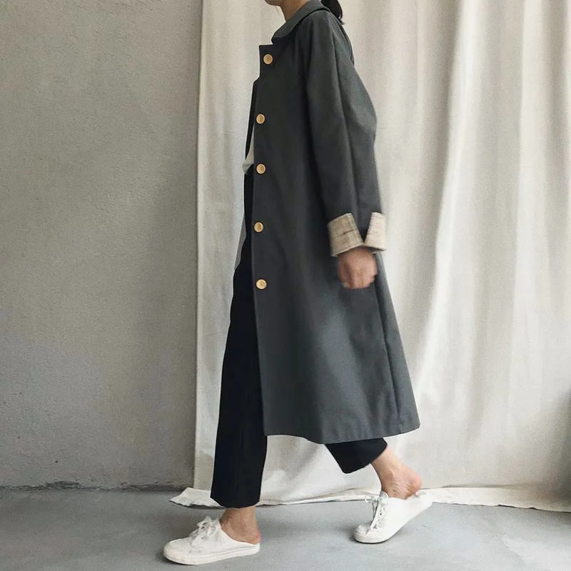 Mooirue Spring Women Windbreaker Trench Coat Slim Cotton Cuff Buckle Long Harajuku Vintage Cardigan Feminine Coat