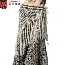 Профессиональный женский Племенной танец живота хип шарф танец живота костюм бахрома кисточкой пояс и медные монеты шарфы