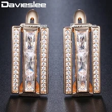 Davieslee серьги-гвоздики для женщин прямоугольная мощенная кубическим цирконием 585 заполненная розовым золотом женская серьга модное ювелирное изделие подарок DGE130