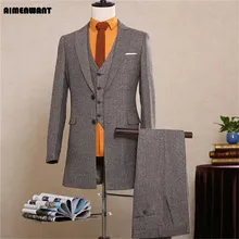 AIMENWANT Модный деловой комплект повседневной одежды, мужской тонкий шерстяной Блейзер+ жилет+ брюки, Костюм Джентльмена, свадебный костюм