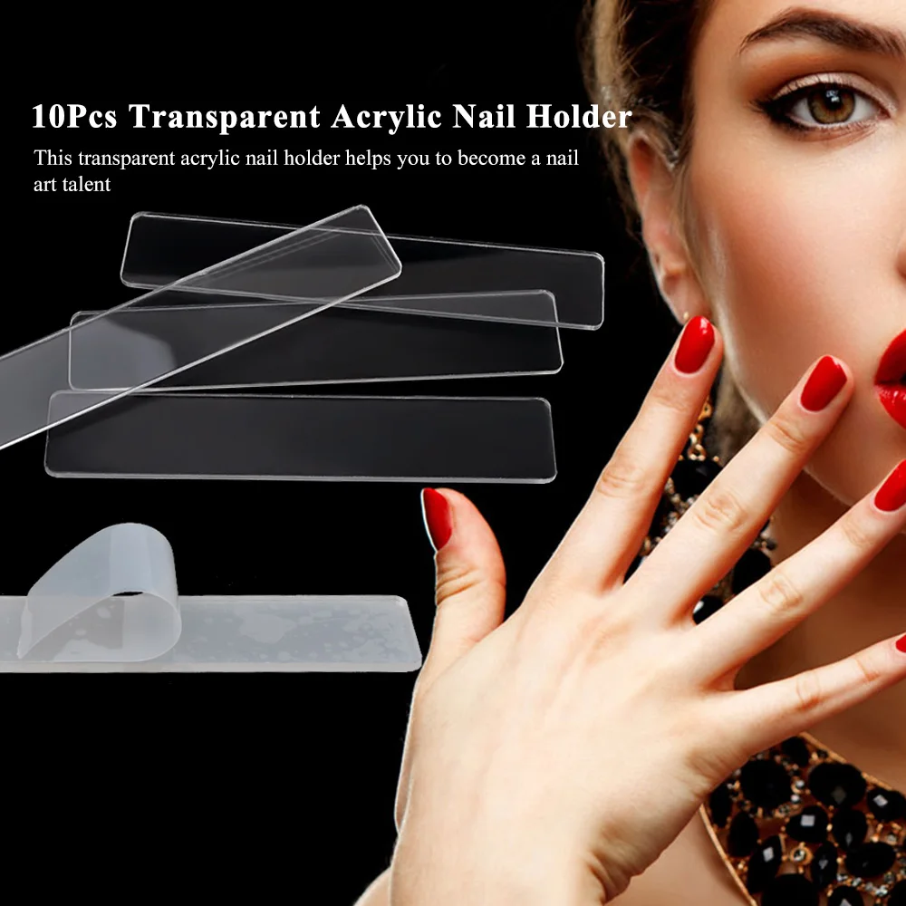 

10Pcs Nail Art Stick Display False Tips Polish UV Gel Practice Board Transparent Acrylic Nail Holder False Nail Stand Displayer