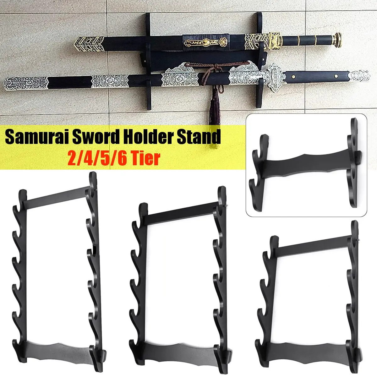 

2/4/5/6 Tier Wall Mount Samurai Sword Katana Holder Stand Display Statues Sculptures Holder for Home Decoration Crafts