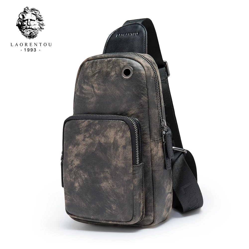 

LAORENTOU Men's Chest Bags Shoulder Bags With Headphones Male Hole Messenger Bag Casual Crossbody Bag