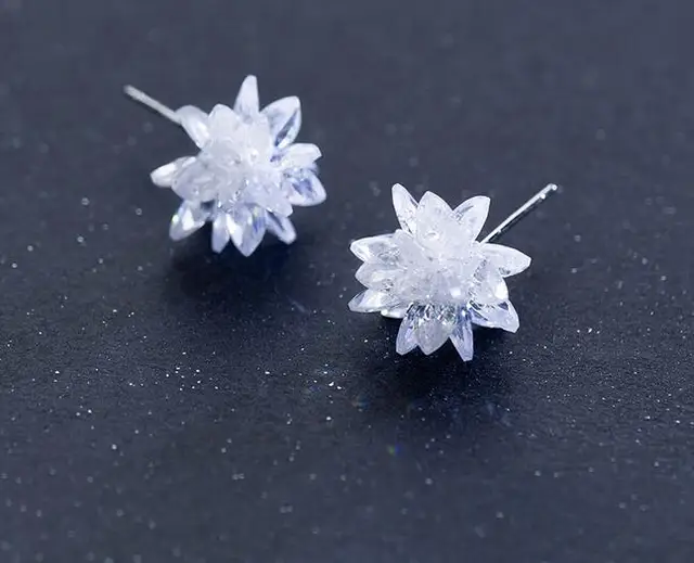 Women S New 100 Real 925 Sterling Silver Jewelry White Ice Flower 925 Sterling Silver Jewelry White Ice Flower Stud Earrings 14mm