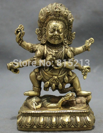 

bi0011679 Tibet Brass Buddhism Joss Protect 6 Arms Mahakala Buddha Set Statue Sculpture