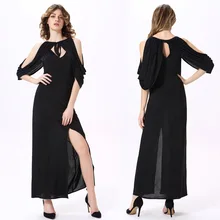 Европа и США новинка высокий эластичный Вязание сексуальное платье v-образным вырезом Off-The-Shoulder разрез рукавами праздничное платье