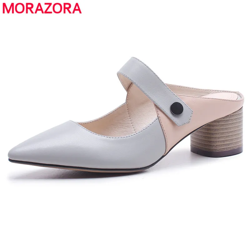 

MORAZORA 2018 New fashion genuine leather sandals women shoes square high heels womens mules sexy summer ladies shoes