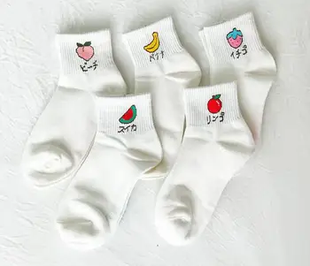 

5pairs Cute college wind fruit embroidery socks
