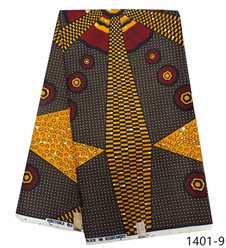 Африканская восковая ткань Java воск полиэстер Анкара ткань для платья гарантированное качество настоящая восковая Ткань для шитья 6 ярдов! 1401-1 - Цвет: 1401-9