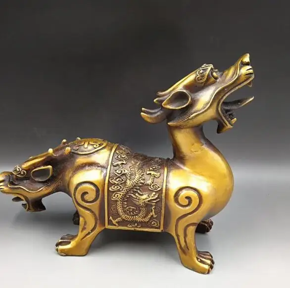 

Китайская коллекция archaize латунь двойная головка Статуя Дракона