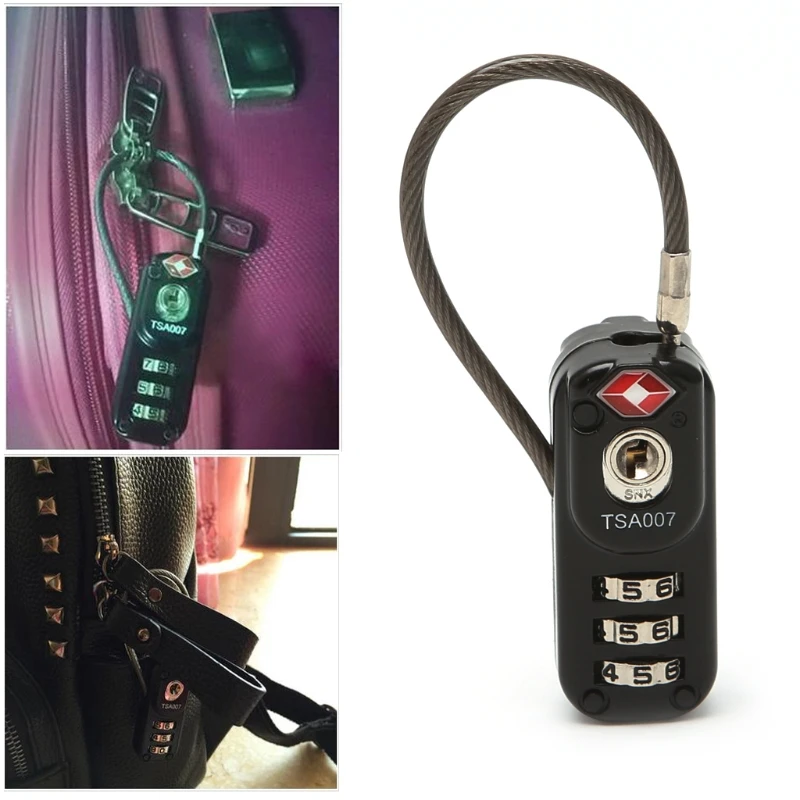 

TSA 3 Digit Combination Resettable steel wire rope Travel Suitcase Luggage Code Lock Padlock