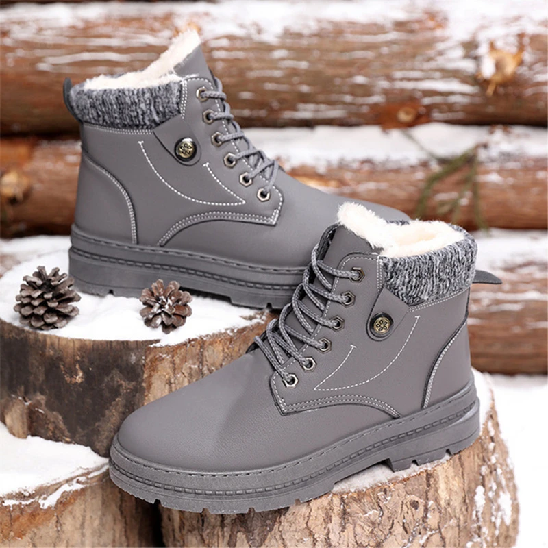 

autumn winter Men snow boots 2018 fashion PU warm Plus cotton ankle men boots