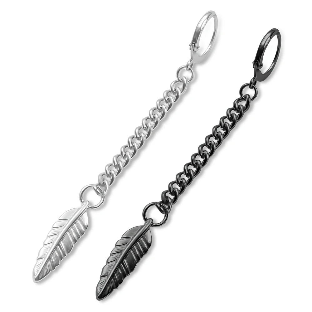

1-2PCS Feather Long Chain Earring for Men Women Long Leaf Pendant Drop Earring Hoop Ear Piercing Jewelry Tassel Earrings