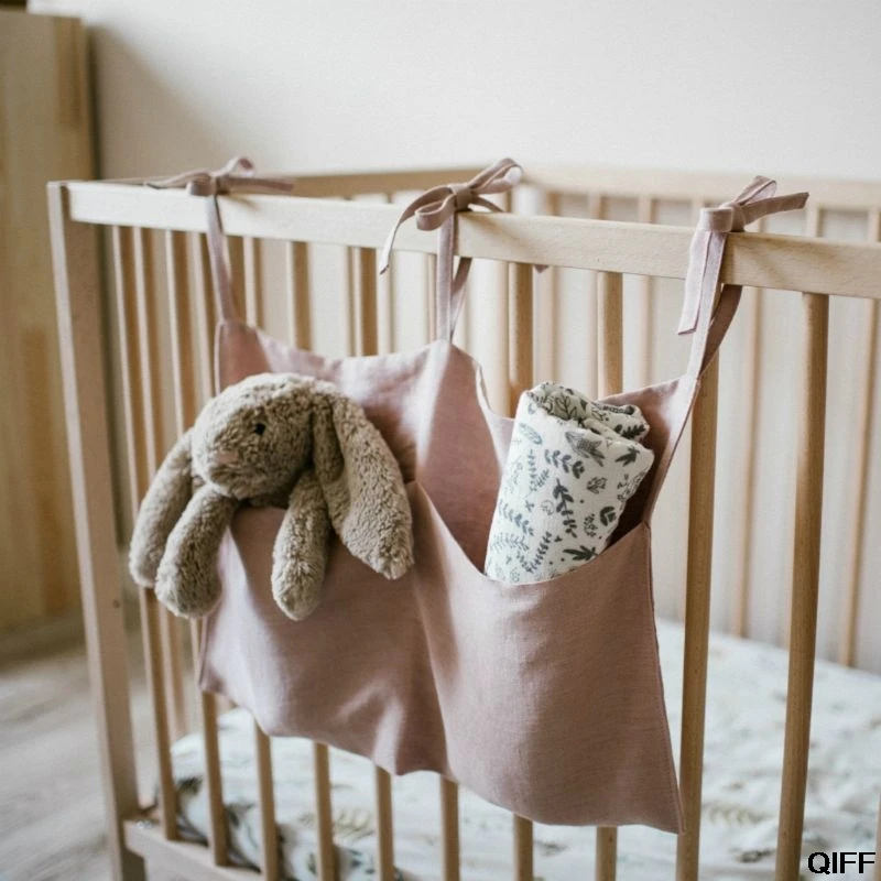 Baby Crib Organizer Bed Hanging Storage Bag For Baby Essentials Multi-Purpose Baby Bed Organizer Hanging Diaper Toys Tissue