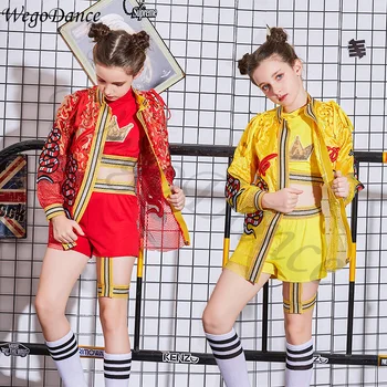 

Children's performance Chinese style HipHop Dance Suit jazz dance performance costumes 3pcs set girl 110-160cm height