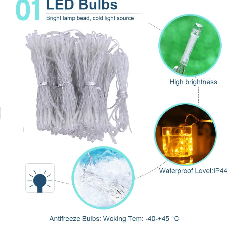 2x2/3x2,5/10x3 м Сосулька Светодиодный Сказочный занавес гирлянда Рождественские украшения для вечерние, новогодние, Свадебные огни праздничное освещение