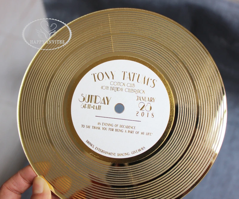 HI4076 - 04 Unique CD Shape Invitation Card For Club Party Made of Gold Mirror Acrylic