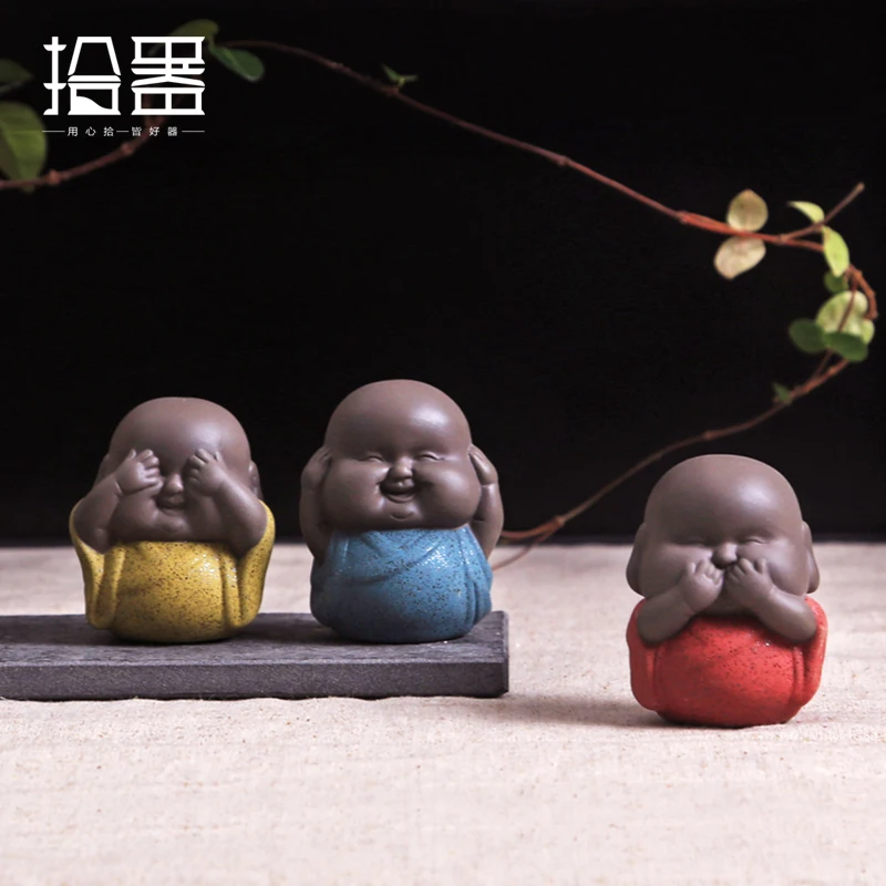 1pc 2018 Chinese Style Purple Clay Yixing Tea Pet Purple Decoration Buddha Little Monk font b