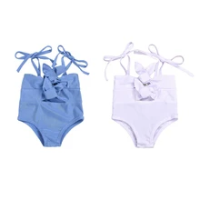 Цельный купальник для маленьких девочек; Однотонный купальник на лямках с принтом; летний пляжный костюм