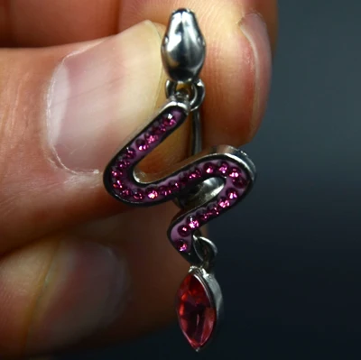 Пирсинг Nombril Ombligo Gecko Ящерица, змея CZ Gemmed пупка кольцо пупка пирсинг ювелирные изделия для тела 14g - Окраска металла: Pink Gem Snake