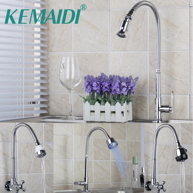 Best Price KEMAIDI Solid Brass Kitchen Faucets Kitchen Tap Single Hole Water Tap Kitchen Faucet Torneira Only Cold Faucet Wall Deck Mounted