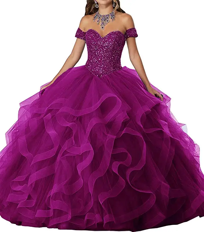 

2019 Women's Beadings Sweetheart Neck Ball Grown Prom Dress Elegant Vestidos Largos De Fiesta