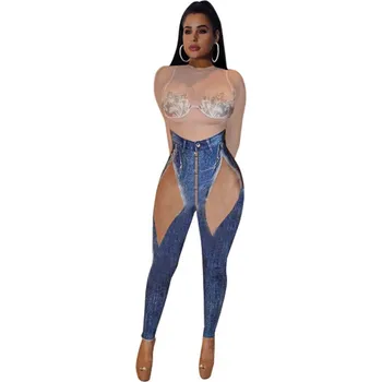 

2019 New Spring Fashion Printed Skinny Jumpsuits Women O-Neck Long Sleeve Long Pants Rompers Bodycon Bandage Nightclub
