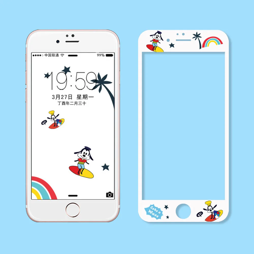 Мультфильм Закаленное стекло протектор экрана для iPhone 6 6s 7 8 плюс милый котенок медведь фрукты полное покрытие защиты аксессуары - Цвет: 17