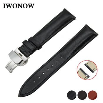 

Cowhide Genuine Leather Watch Band 22mm for Ticwatch 1 46mm Stainless Butterfly Buckle Strap Quick Release Wrist Belt Bracelet