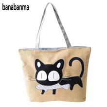 Banabanma Женская Повседневная Сумочка для девочек милая сумка с рисунком кота одинарный на плечо холщовый мешок для покупок Модная функция ZK30