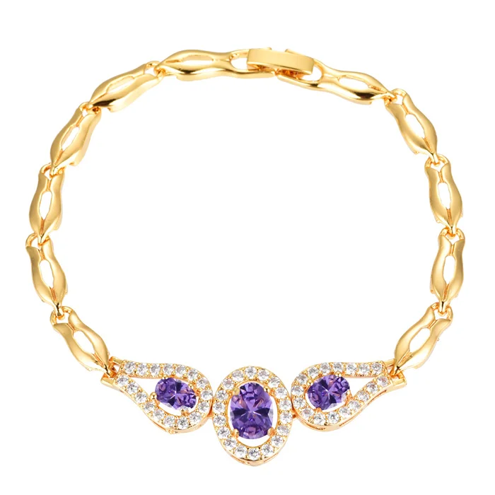 Модные женские CZ браслет золотой цвет шесть цветов AAA кубический цирконий шарм браслеты украшения подарки - Окраска металла: Purple
