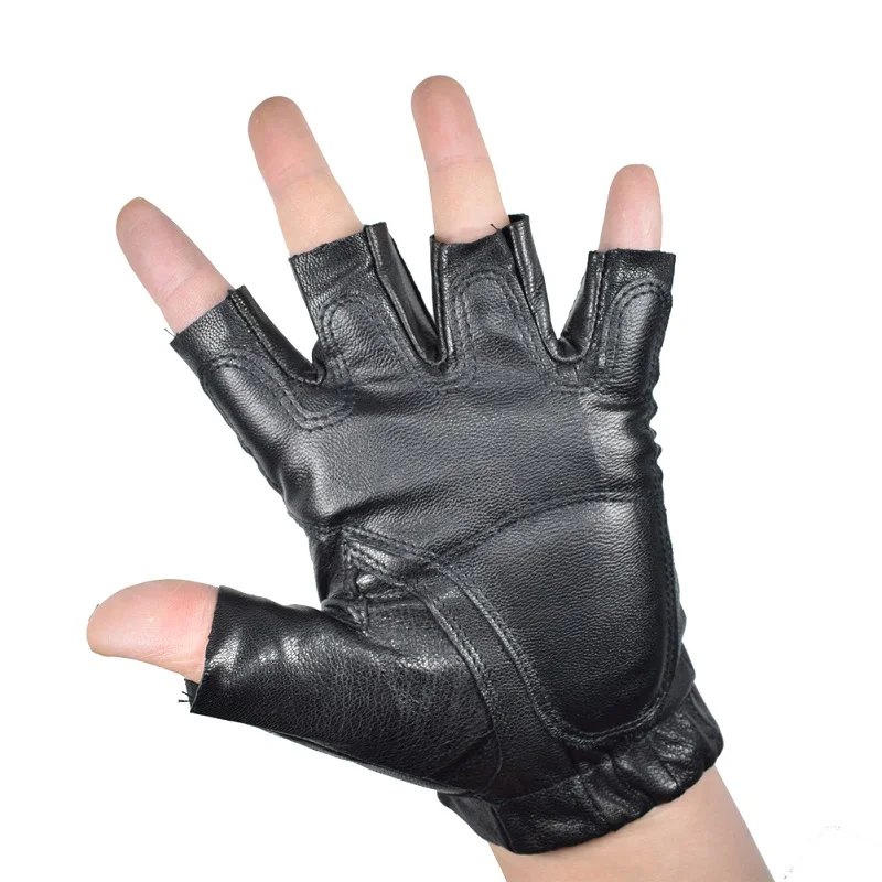 Мужские перчатки без пальцев KUYO унисекс из натуральной кожи|genuine leather gloves|mens fingerless
