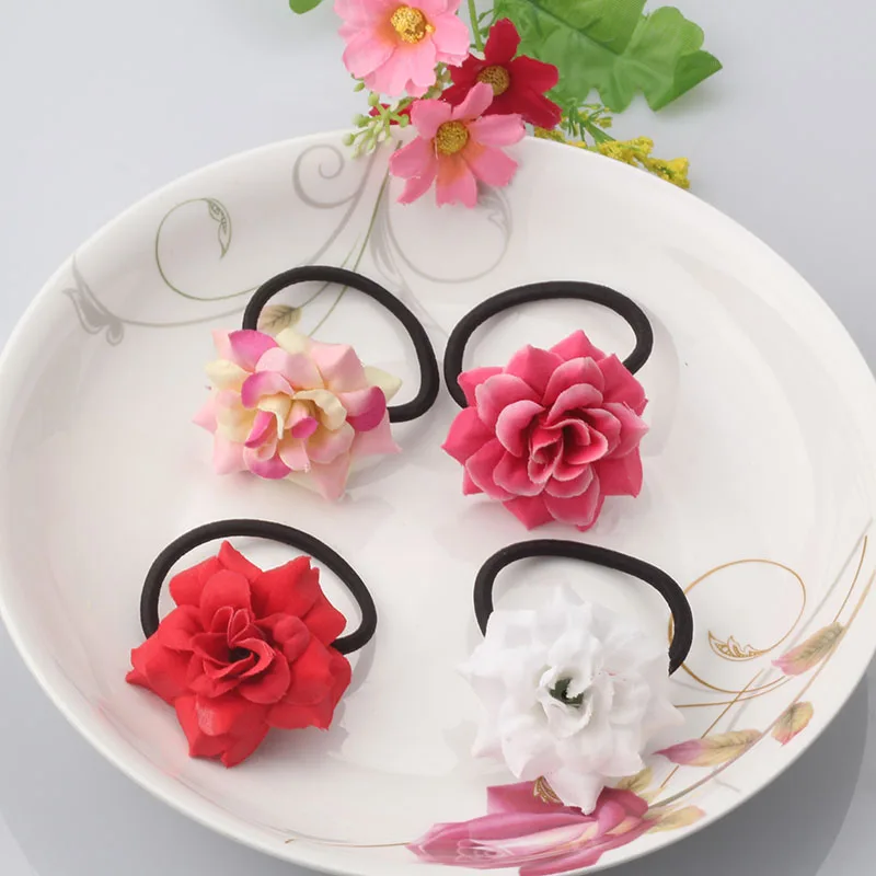 

M MISM Peony Flower Elastic Hair Bands Girl Hair Accessories Women Scrunchy Children Gum For Hair Cute Rubber Bands Ornaments