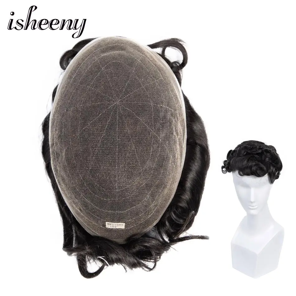 

Isheeny Mens Toupee Hair Replacement Systems 100% Natural Indian Remy Hair Free Style Full Bleached Knots For Men