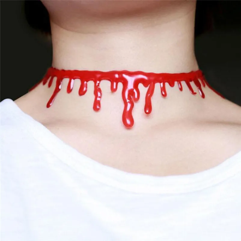 Punk Party Necklace Halloween Deathrock Charm Dress Ball Blood Red Stitch Choker Jewelry Pendant Collier ras de cou A24#N (8)