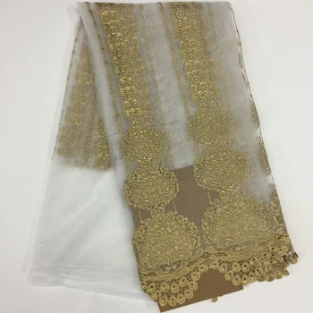 

White Beaded Lace Fabric 2017 Fashion African Lace Fabric Tulle With Stones African French Lace Fabric High Quality 5 Yards