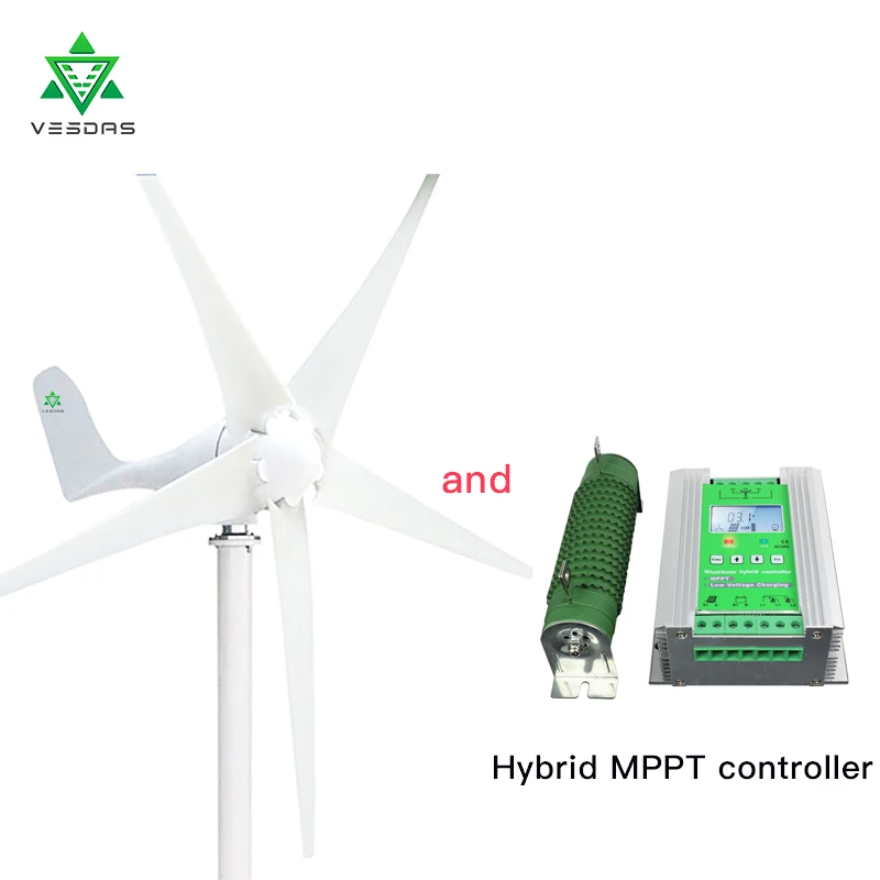 

300W 3 or 5 Blades 12V/24VAC Wind Turbine Generator with MPPT Wind Solar Hybrid Controller