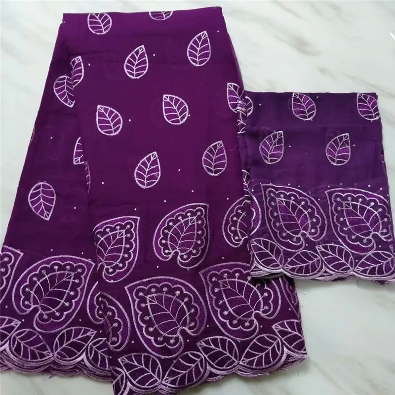 

African Swiss Lace Fabric High Quality Swiss Voile Lace In Switzerland Purple Cotton African Dresses For Women Dress 5+2 Yards