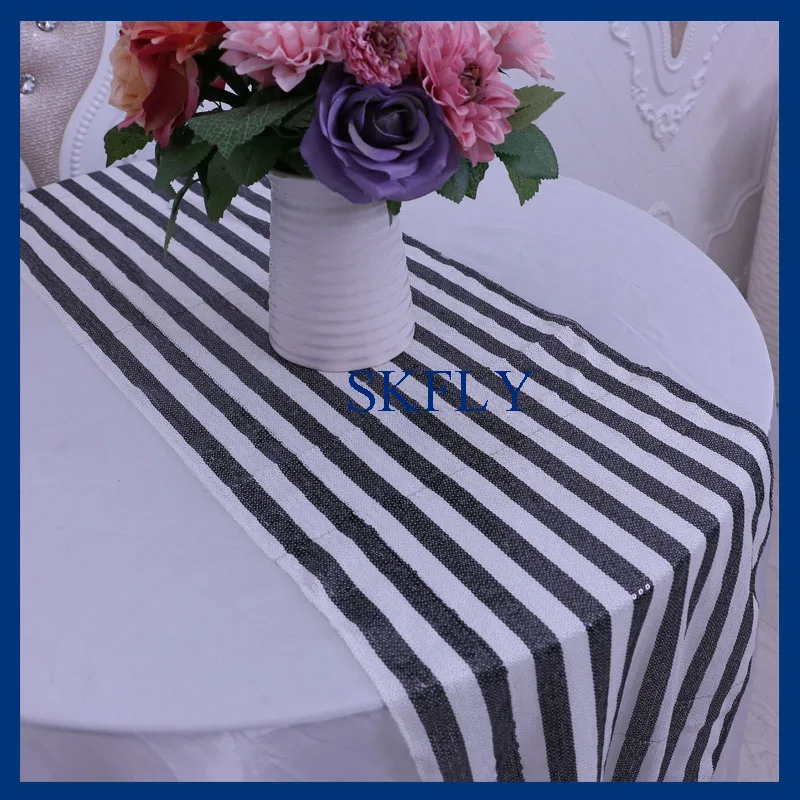 RU016A SKFLY очень популярные свадебные черно-белые полосы блесток настольная дорожка