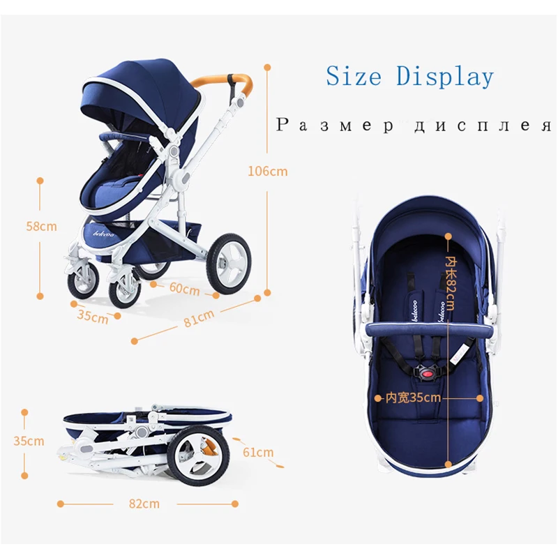 High Landscape Baby Stroller 2 in 1 Portable Baby Pram Can Sit Can Lie Newborn Pushchair