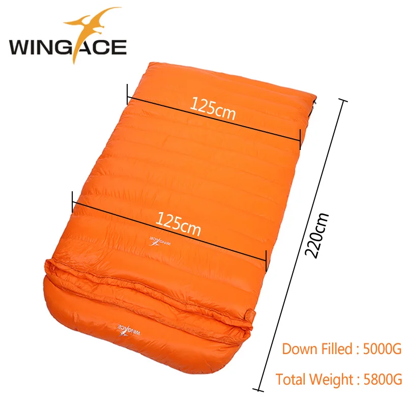 WINGACE заполнить 1000 г 2000 3000 г 4000 5000 г утка вниз конверт спальный мешок для кемпинга на открытом воздухе Пеший Туризм взрослых двойной спальные мешки - Цвет: Orange 5000G