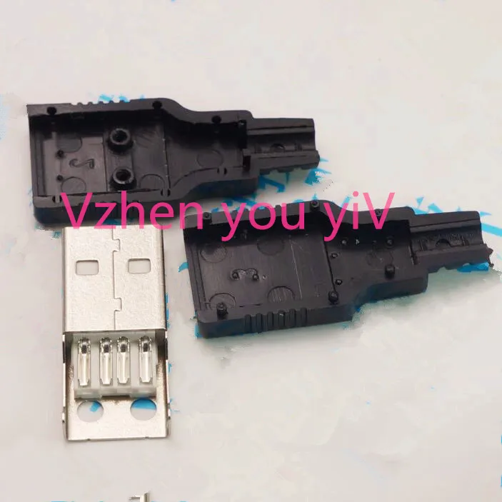 

50pcs/Soldering line type USB A type public seat 4P4 line plastic shell with three pieces of plastic shell head