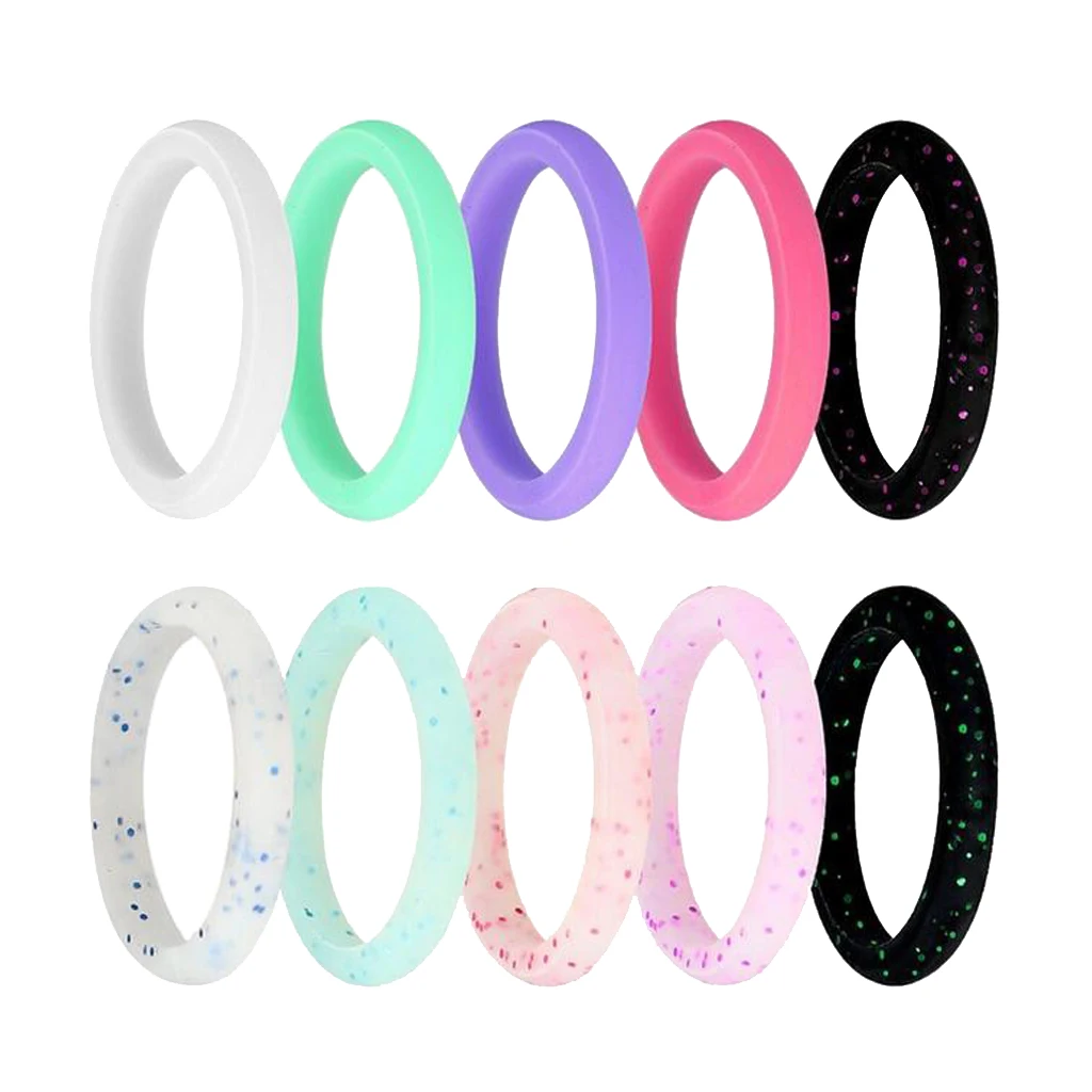 10Pcs Flexible Rubber Silicone Wedding Finger Ring Outdoor Sports Gym Rings Band 2.7mm Width,Multiple Size