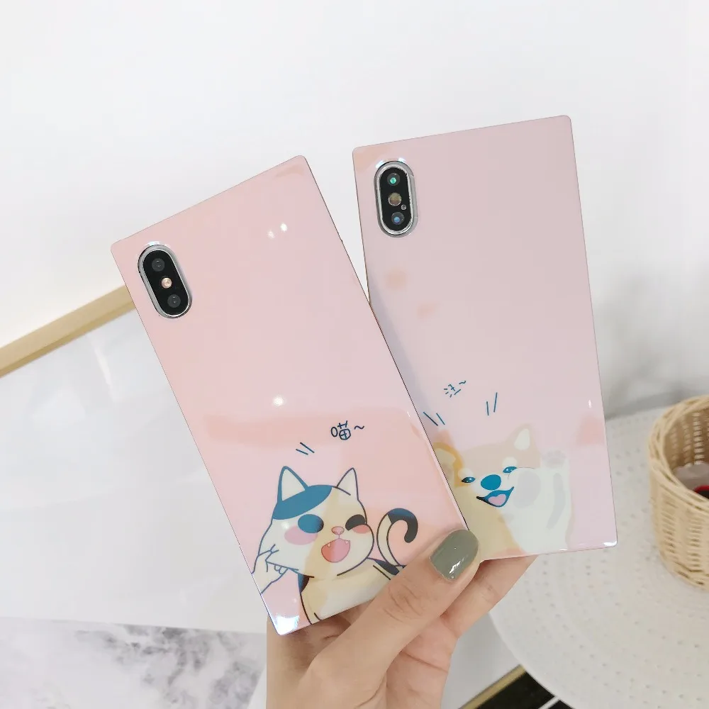 KJYKJ площади глянцевый телефон чехлы для Iphone X 7 8 плюс Blu-Ray Роскошные модные кошка