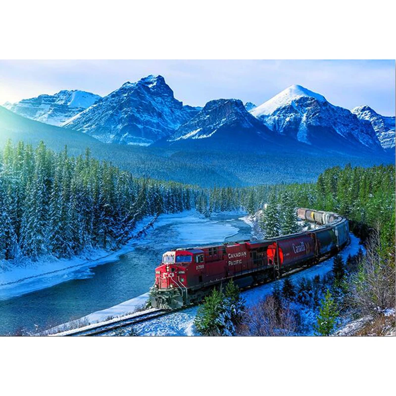 

3D DIY Diamond embroidery train full square Diamond mosaic snow mountain Full round Diamond painting Cross stitch landscape h719