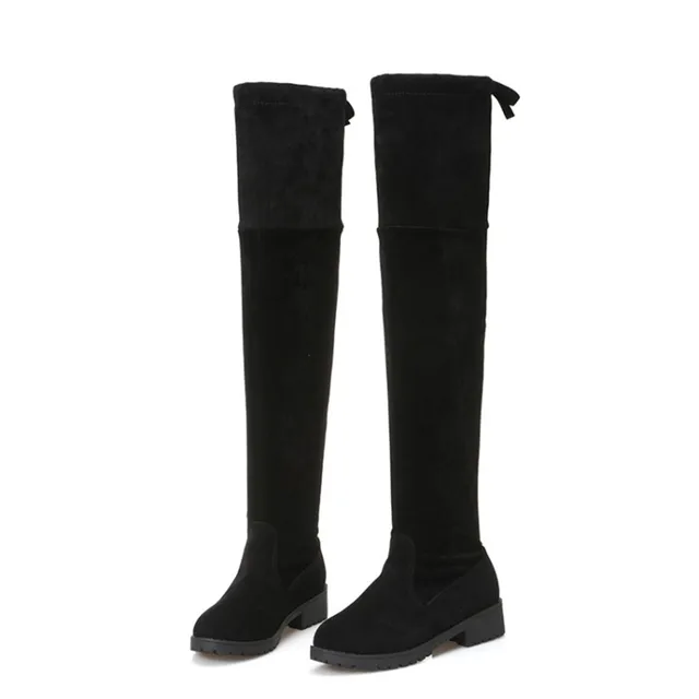 2017 Femmes chaussures New,Dessus Du Genou Cuissardes Noir bottes Femmes Moto Appartements Longues Bottes